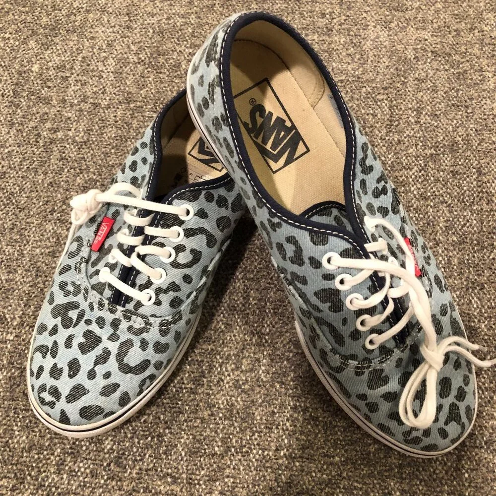 Blue Leopard Lace-Up Vans, Size W8/M6.5 - Picture 1 of 5